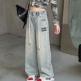 thumbnail image 5 of Kids Jeans Embroidered Jeans Baggy Jeans Kids Straight Leg Jeans with Pockets High Waisted Wide Leg Jean for Teens 10-12 Years, 5 of 8