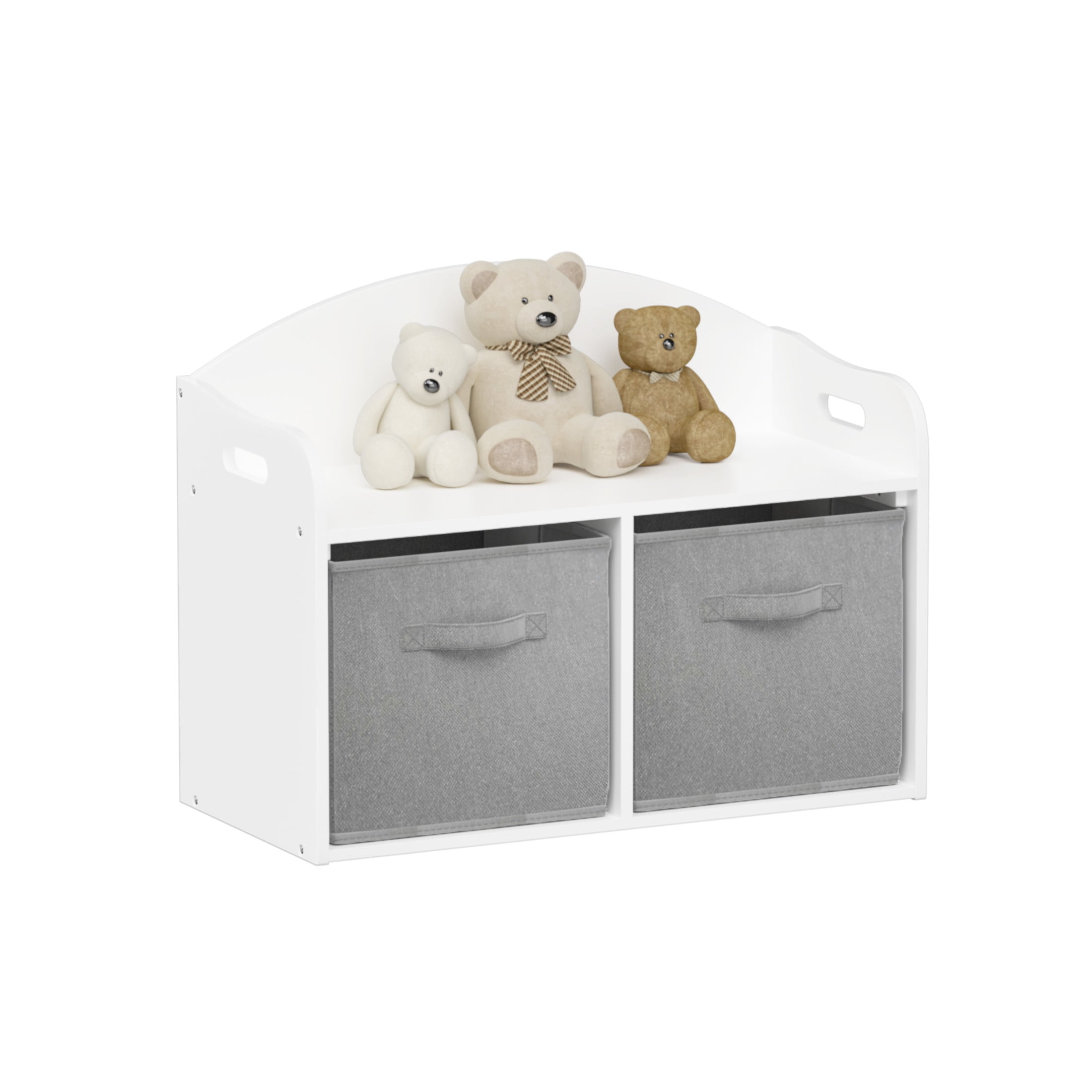 Noble House 24.6" Kids Wooden Toy Box Bench with 2 Fabric Drawers, Toy Storage Cabinet Organizer and Seat, White