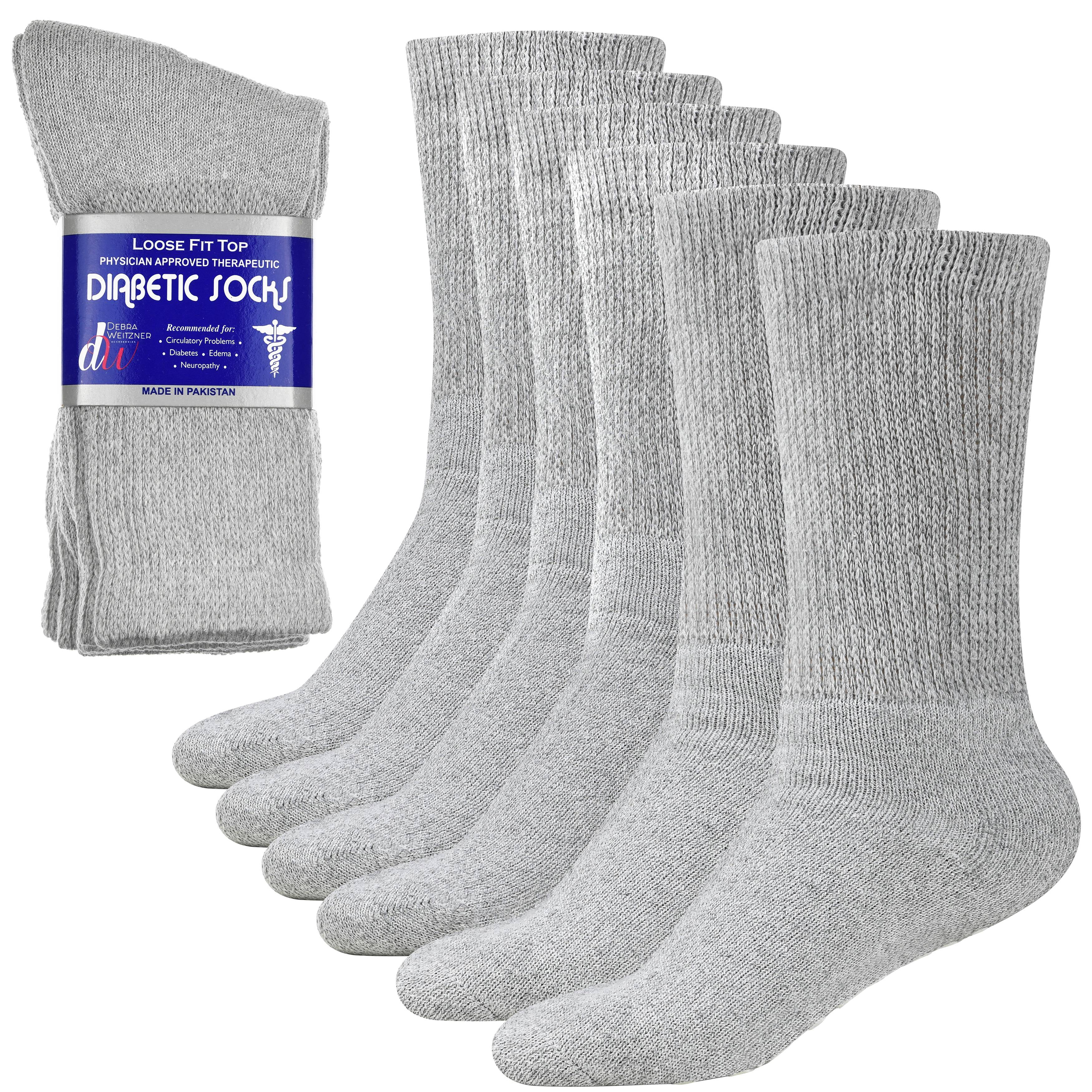 Debra Weitzner Mens Womens Diabetic Socks - Breathable Cotton - Loose Fitting Design, Comfortable, Physician Approved - Non Binding Top - Crew Grey - Size 10/13 - Pack of 6 Pairs