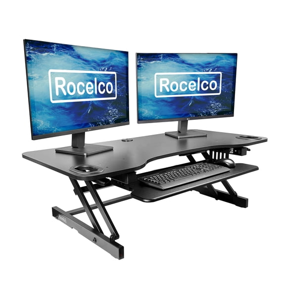 Rocelco 45" Height Adjustable Standing Desk Converter with Dual Piston in Black