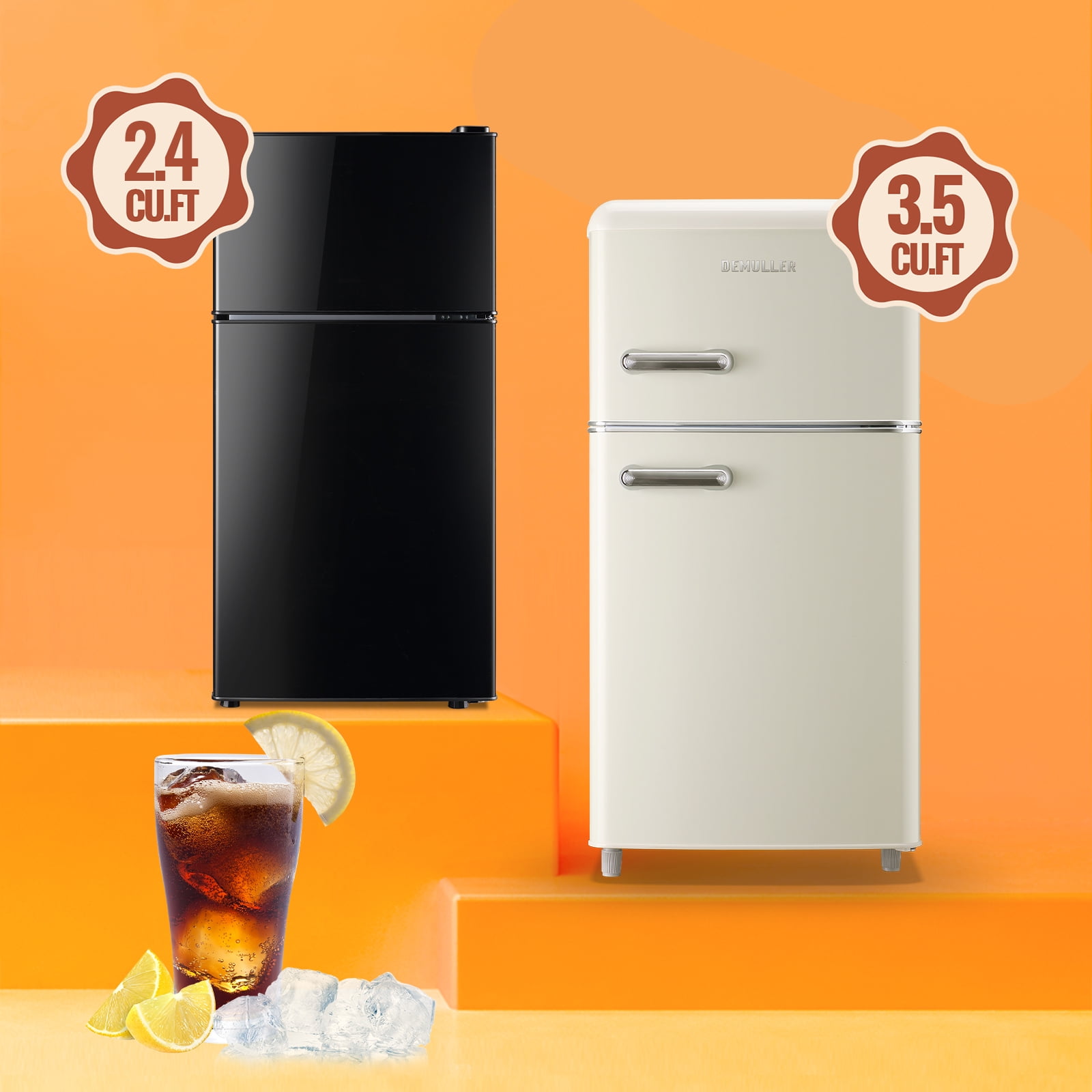 2.4 Cu.Ft Mini Fridge Small Refrigerator with Freezer 2 Removable Plastic Shelves Two Door Black New