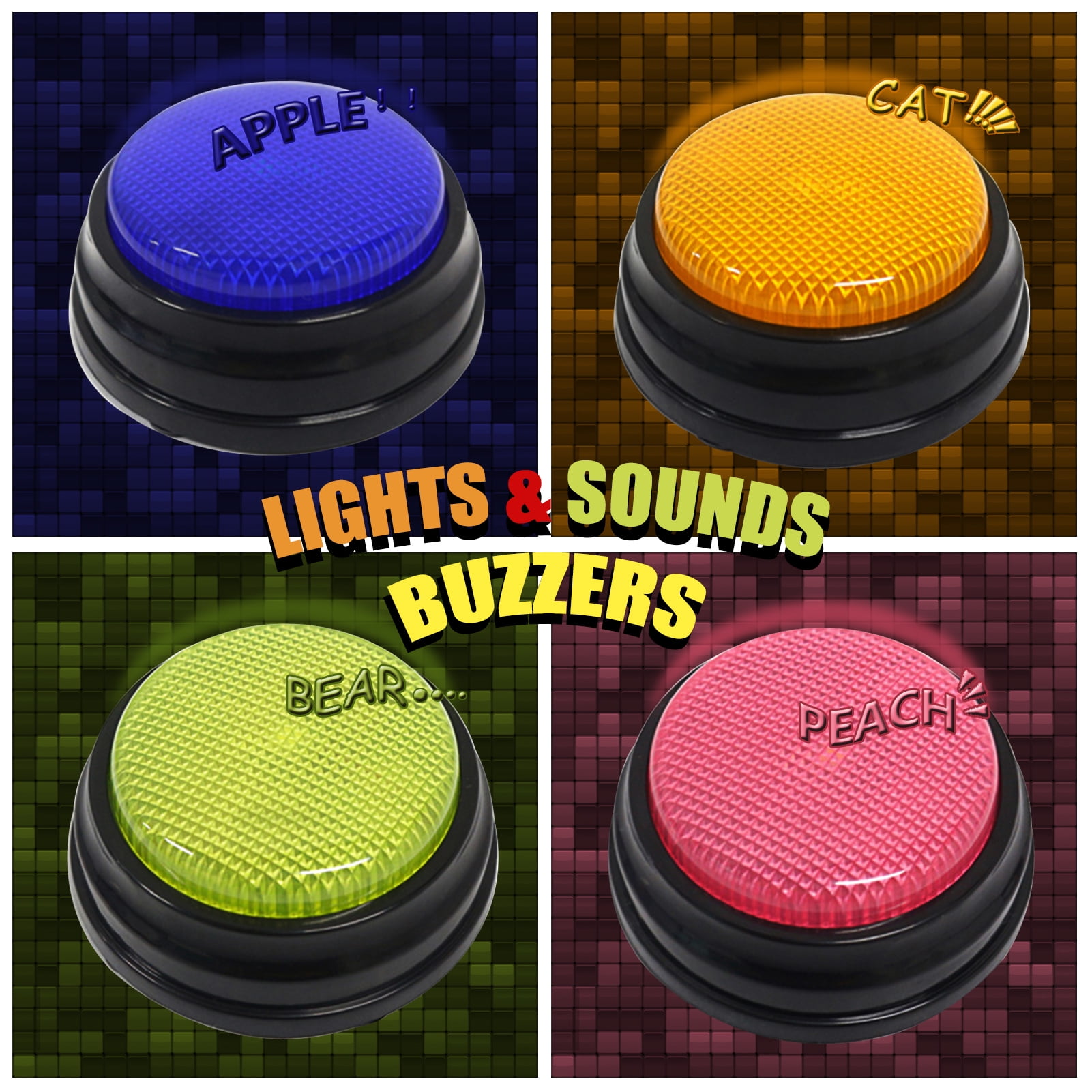 Details about   Set of 4 Recordable Answer Buzzers Personalized Sound Buzzers Talking Button