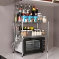 thumbnail image 3 of Adjustable Microwave Oven Rack Multifunctional Stainless Steel Microwave Oven Organizer Storage Shelf with 4 Hooks, Adjustable Foot Height Mesh,Strong Load-bearing for Kitchen, 3 of 7