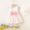 thumbnail image 2 of THDHVS Summer Dresses for Kids,Girls Casual Dresses,Toddler Kids Baby Girls Fashion Cute Sleeveless Sweet Heart Print Bowknot Dress Hat Set Pink 18-24 Months, 2 of 4