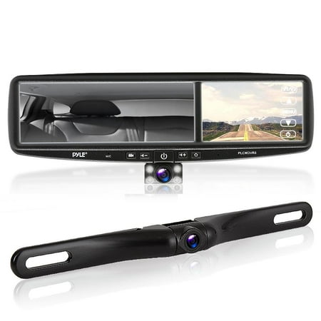 PYLE PLCMDVR8 - Rearview Mirror Backup Camera - Parking Monitor, Video Recording Driving System, HD 1080p, Image Capture, and Waterproof Night Vision Cam, with Distance Scale (Best Backup Camera Mirror)
