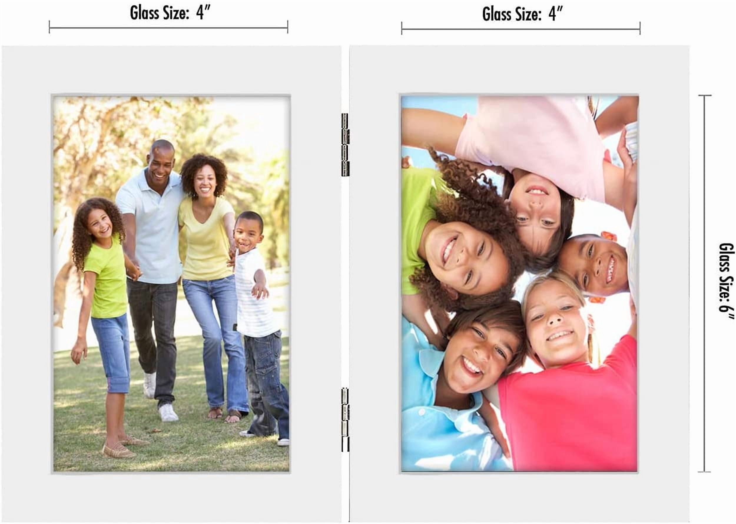Americanflat 4x6 Inch Hinged Picture Frame with Glass Front - Displays 2 4x6 Inch Pictures, Stands Vertically on Desktop or Table Top , White