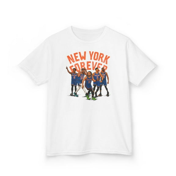 New York Starting 5 Basketball Cartoon Kids Heavy Cotton Tee-KBNYK5001B-White-XS