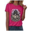 thumbnail image 5 of felwors Halloween women's shirt 2025 cute ghost cotton shirt autumn pumpkin T-shirt round neck pattern T-shirt casual short sleeved top Hot Pink, S, 5 of 6