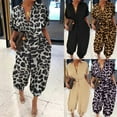 thumbnail image 2 of Yokua Women Plus Size Short Sleeve Jumpsuit Sexy Button Front Belted Rompers Leopard Print Harem Long Pants Loose Playsuit 5XL, 2 of 19