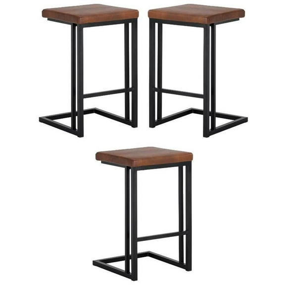 Home Square Boone 26" Steel Counter Stool in Brown & Black - Set of 3