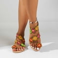 thumbnail image 6 of Xfvqtps Womens Flat Sandals Toe Ring Clip Toe Slip on Color Block Flower Sequin Decor Colorful Non Slip Breathable Lightweight Summer Roman Sandals Green, 6 of 8