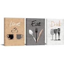 Hieng 3 Piece Eat Drink Love Canvas Wall Art Vintage Kitchen Painting Pictures Inspirational Artwork Prints for Modern Home Dining Room Restaurant Cafe Bar Wall Decor(only canvas)