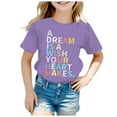 thumbnail image 2 of Big Kid Children's Fashion Back To School Season Printed Round Neck Short Sleeve Casual T Shirt Top Girl 6t Clothes Transfer Kids Clothes Tops Loose Fit Tops for Girls Crop( 2) 10-11 Years Purple, 2 of 4