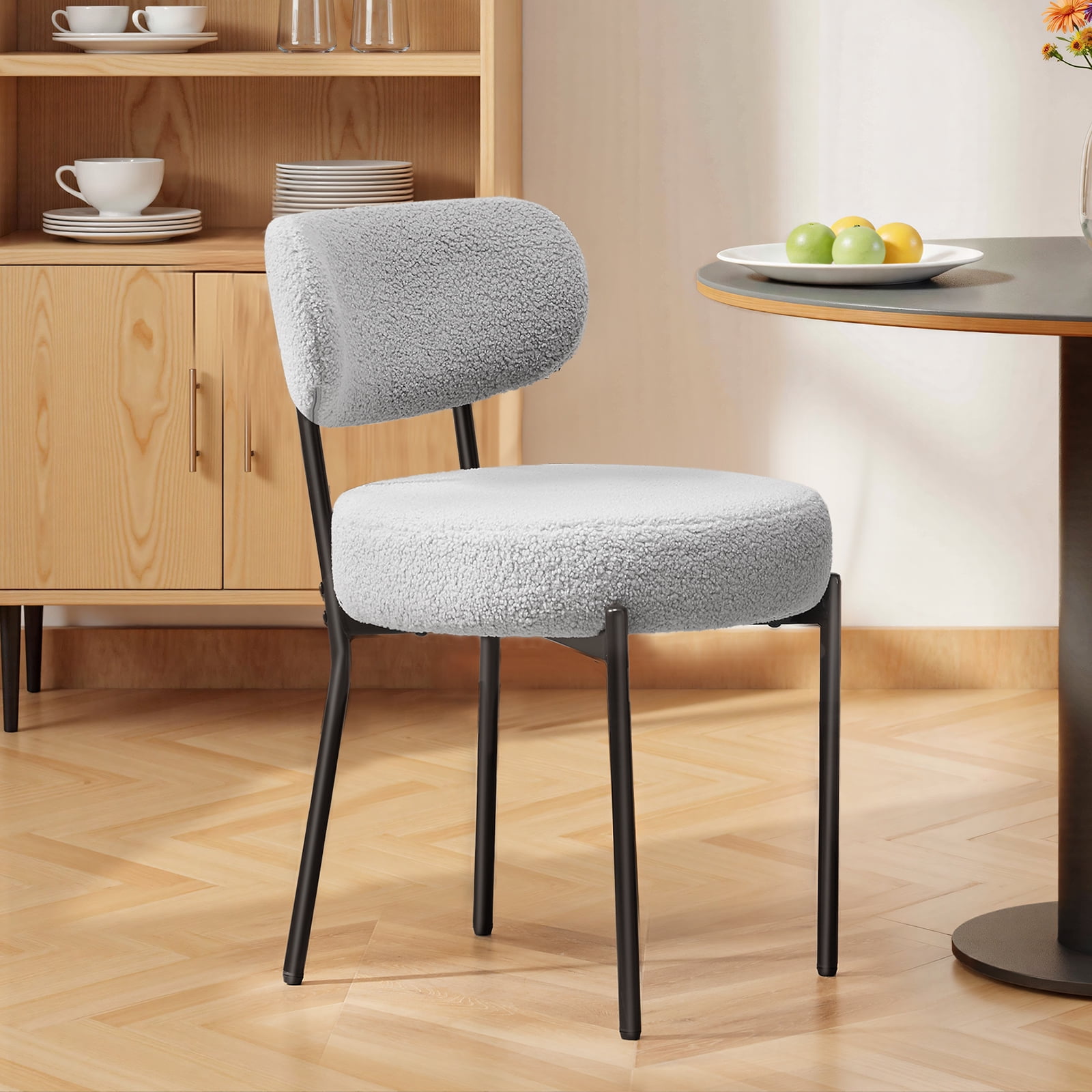 CONCETTA Set of 2 Mid-Century Modern Dining Chairs, Round Kitchen Chairs with Curved Backrest, Gray