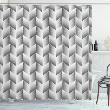 Modern Shower Curtain, Ornamental Halftone Pattern of Rhombus Like Elements Repeating Details, Fabric Bathroom Set with Hooks, 69W X 84L Inches Extra Long, Charcoal Grey and White, by Ambesonne