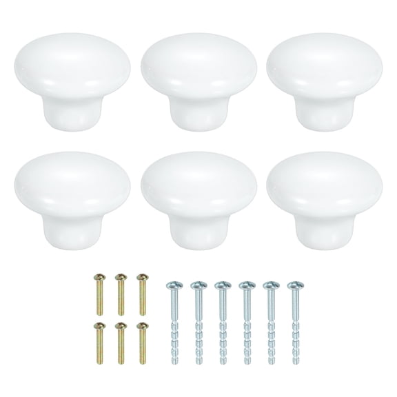 Uxcell 6 Pack Ceramic Cabinet Knobs, 32mm/1.26" Mushroom Round Shaped Drawer Knobs Dresser Knob Pulls Handle with Screws for Wardrobes Bedroom Furniture Closet Cupboard, White