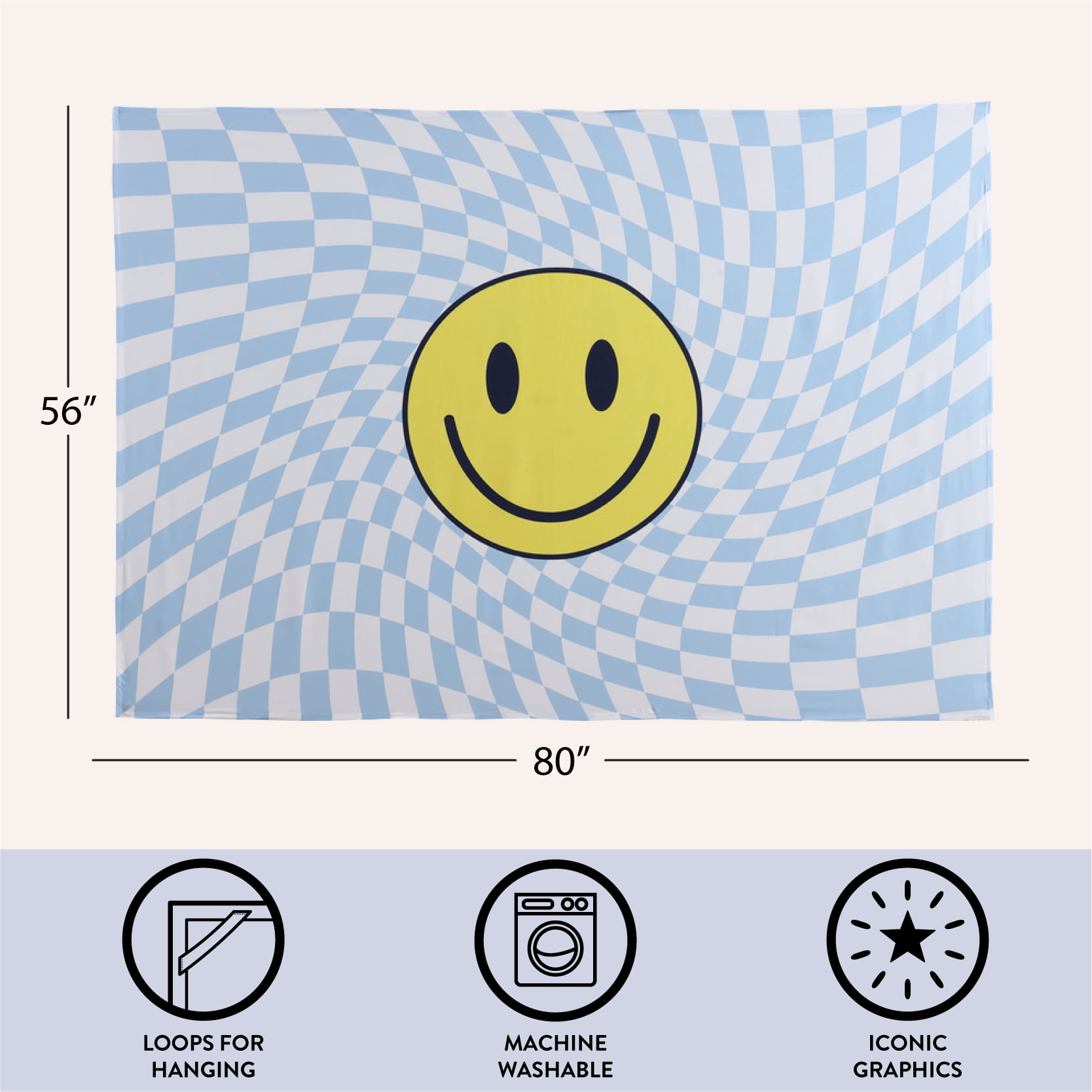 Urban Shop 60" x 60" Retro Blue Smiley Wall Tapestry