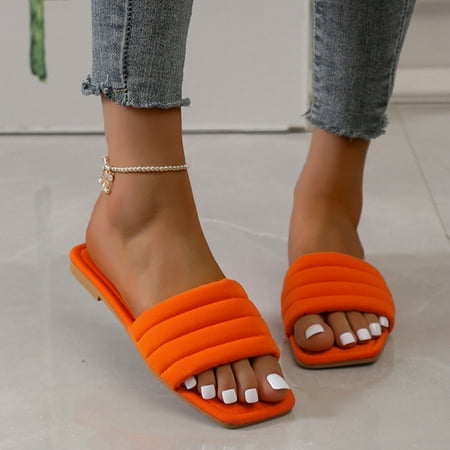 

Cathalem Ladies Fashion Multicolor Cloth Open Toe Casual Flat Sandals And Slippers Womens Heel Sandals Orange 8.5