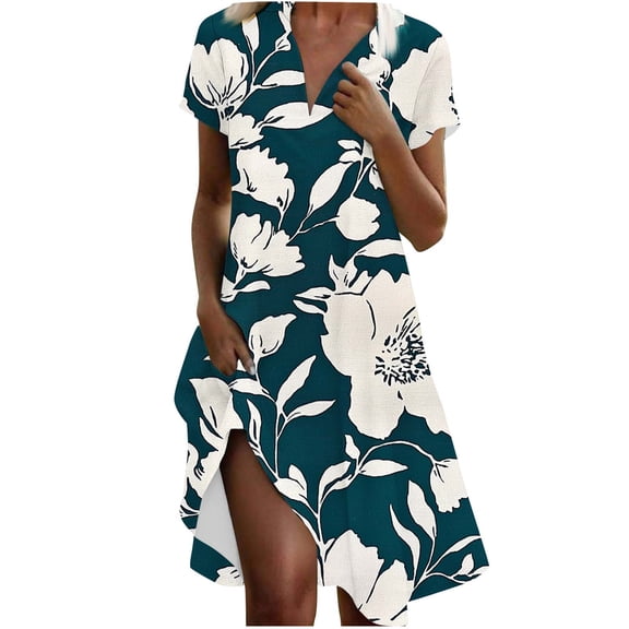 Levmjia Casual Dresses For Women V Neck Floral Summer Loose Fit Short Sleeve Comfortable Polyester Maxi for Vacation Beach Party Plus Size Multi Color Options