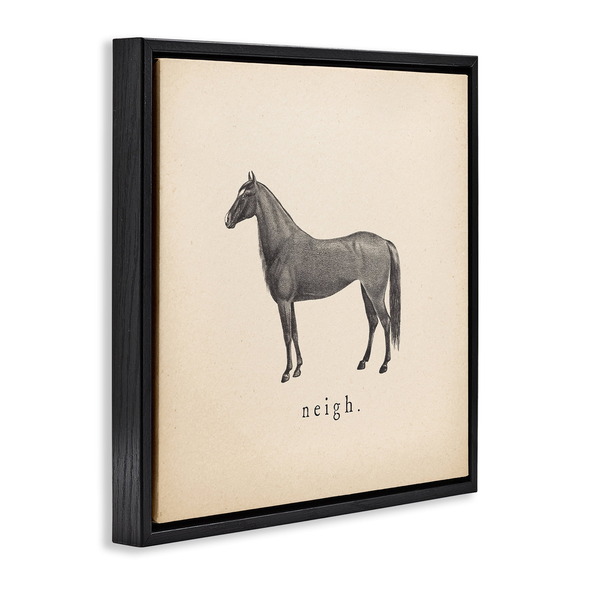 Stupell Industries Neigh Farm Horse Sounds Animals Painting Black Floater Framed Canvas Art Print Wall Art, 18 x 18