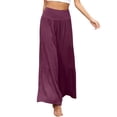 thumbnail image 3 of Outfmvch Summer Pants for Women Beach Pants Wide Leg Linen Pants High Waisted Linen Pants Women's Culottes Vacation Beach Trousers Gauchos for Women Casual Drawstring Flowy Pants Purple S-2XL, 3 of 8
