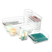 HYKE 16 PCS Plastic Clear Drawer Organizer Set, 5 Sizes Desk Office Drawer Organizing Trays and Divider,Storage Bins for Makeup,Snack,Jewelry,Kitchen,Bedroom, Bathroom vanity Containers