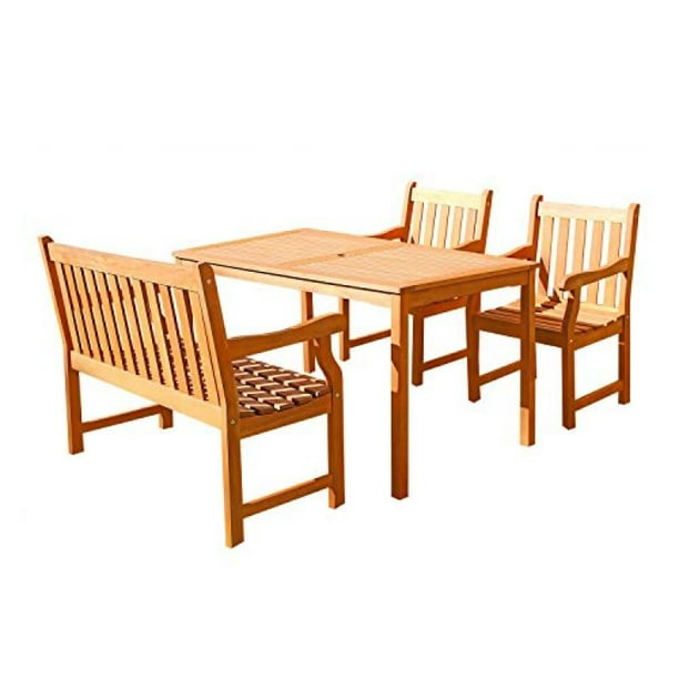 Malibu Outdoor 4piece Wood Patio Dining Set with 4foot Bench and