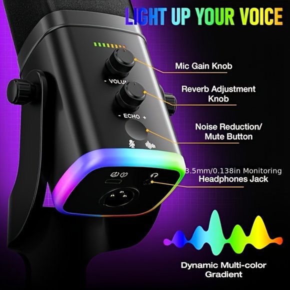 Compatible con teléfonos móviles y PC / computadoras para transmisión de deportes electrónicos, con luces RGB, un botón de silencio, ganancia de micrófono, conector para auriculares