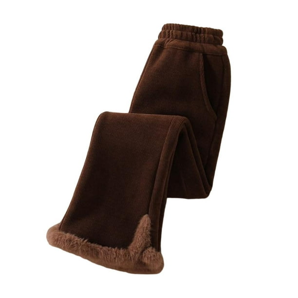 Pantalones largos para niñas, de color liso, con pana gruesa, informales, con cintura elástica súper gruesa, acampanados, de poliéster