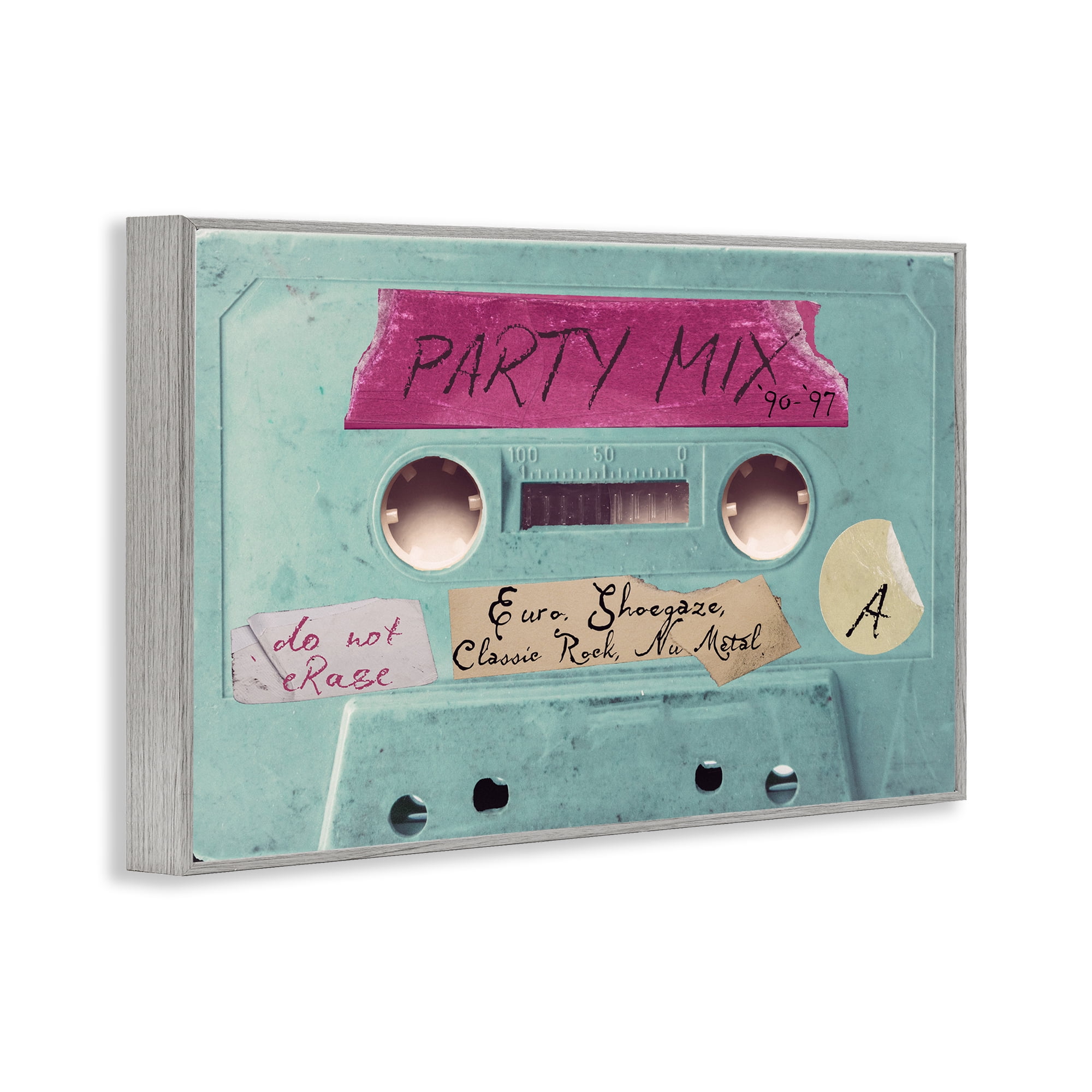 Stupell Industries Retro Party Mix Cassette Gray Framed Giclee Art, design by Annabelle Hall