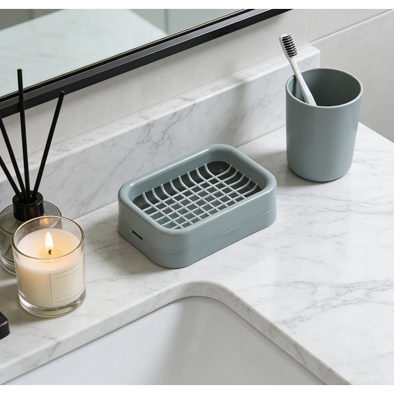 Blue Double Layer Soap Dish - Anti-Mold Anti-Slip Thickened Grid Hole-Free Design, Drainage Waterproof Storage, Durable Sturdy, Ideal for Bathroom Kitchen & Toilet Laundry Use, 5*3.54*1.45in