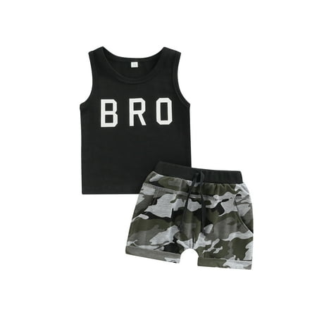 

aturustex Infant Baby Boys 2Pcs Sets Letter Sleeveless Vest Elastic Drawstring Camouflage Shorts Summer Suits