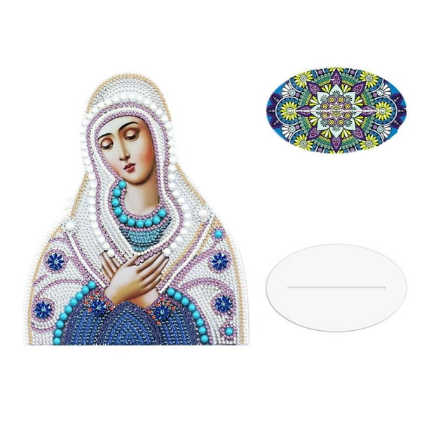 Pintura de diamantes DIY Virgen María Dibujo de diamantes católico Religiones Punto de cruz Blanco azul