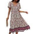 thumbnail image 3 of Women's Slim Small Floral Printing Long Paragraph V-neck Short Sleeve Dress, 3 of 4