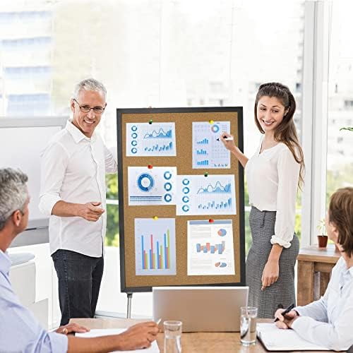 Jointown Cork Board Bulletin Board 23 x 15.7Inches with Rectangle Black Frame Hanging Pin for Walls Office Message Board or Vision Board Decoration