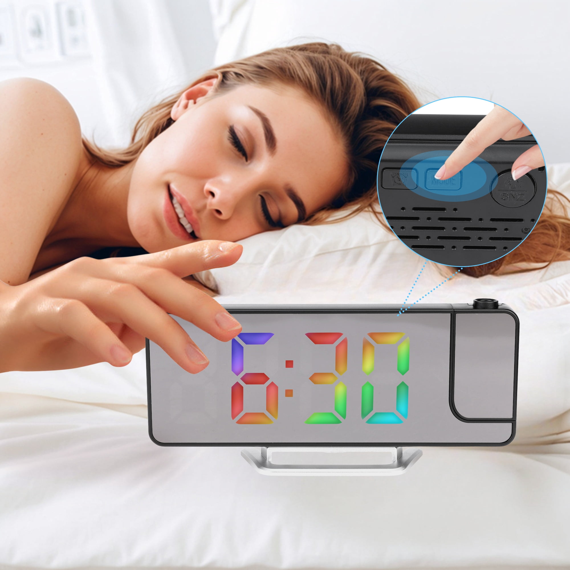 Unique Bargains Digital Mirror Alarm Clock with 180° Rotating Projector 7.5" x 1" x 2.8"