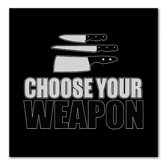 DistinctInk Custom Bumper Sticker - 4" x 4" Decorative Decal - Black Background - Choose Your Weapon - Chef Knives