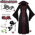 thumbnail image 3 of Girls Halloween Vampire Costume Gothic Witch Cosplay Medieval Vintage Gown Long Dress Bell Sleeve Lace Up Stand Collar Printed Complete Accessory Kit, 3 of 4