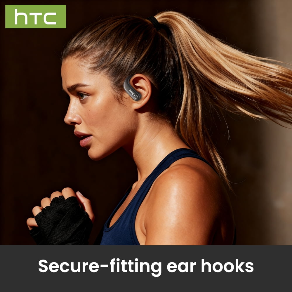 HTC NE61 Heart Rate Wireless Bluetooth 6.0 Open in-Ear Earbuds, AI Translator, Noise-Cancelling Headphones, 130+ Languages,Black
