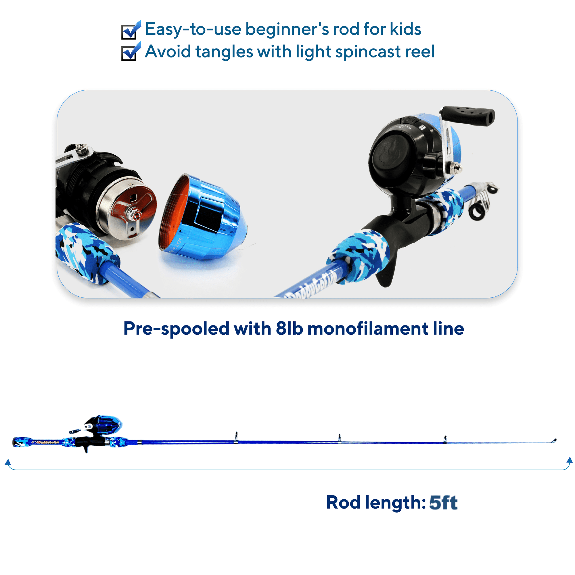 DaddyGoFish Kids Fishing Pole – Telescopic Rod & Reel Combo with Collapsible Chair, Rod Holder, Tackle Box, Bait Net and Carry Bag for Boys and Girls