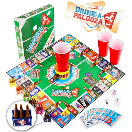 DRINK-A-PALOOZA Party Board Game: combines 'old-school' & 'new-school' Drinking Games featuring Beer Pong, Flip Cup, Kings Cup, card games & all the best Party Games for