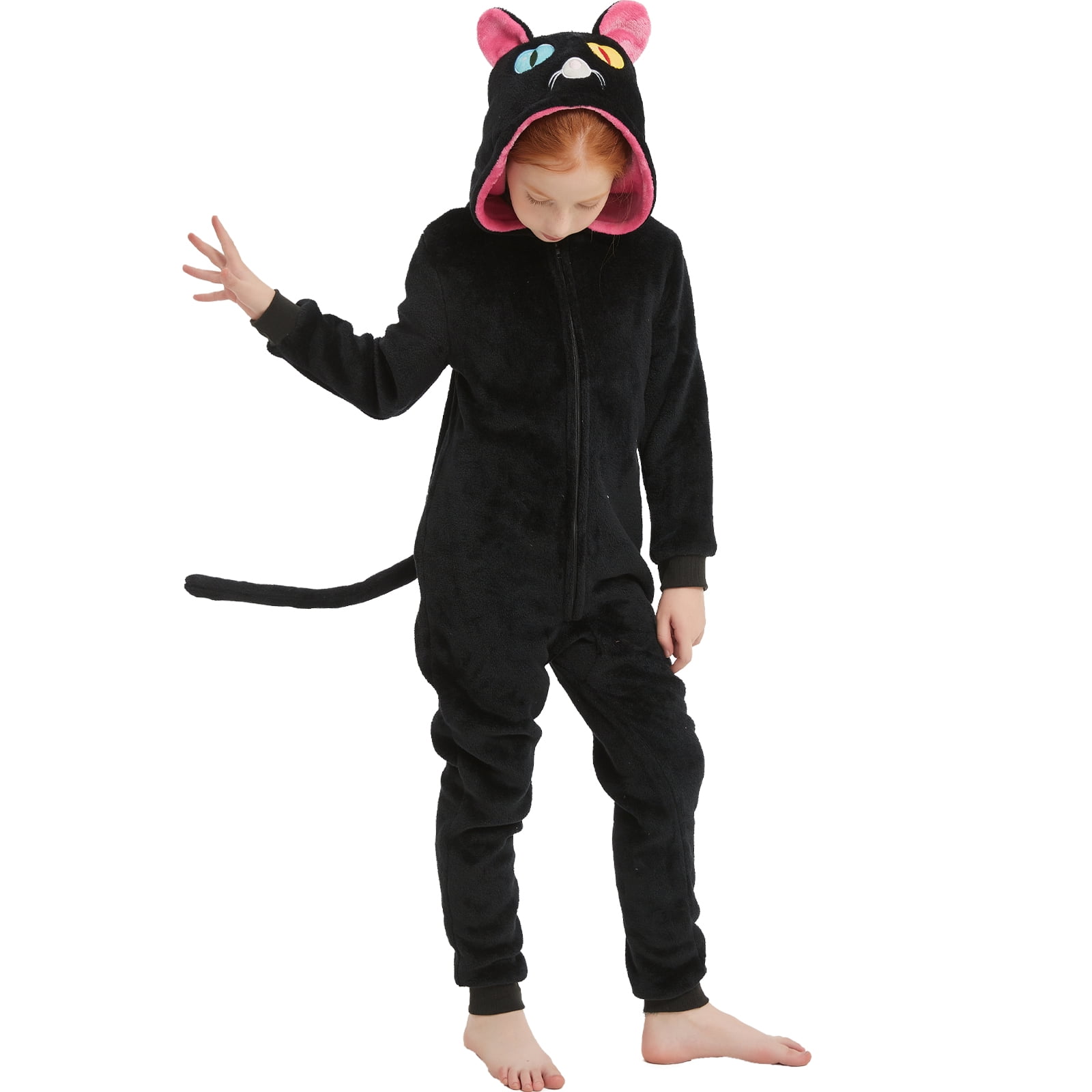 SWEETXIN Kids Cat Onesie Pajamas Halloween Plush Costume Sleepwear Christmas Gift for Girls Boys Jumpsuit 12Years