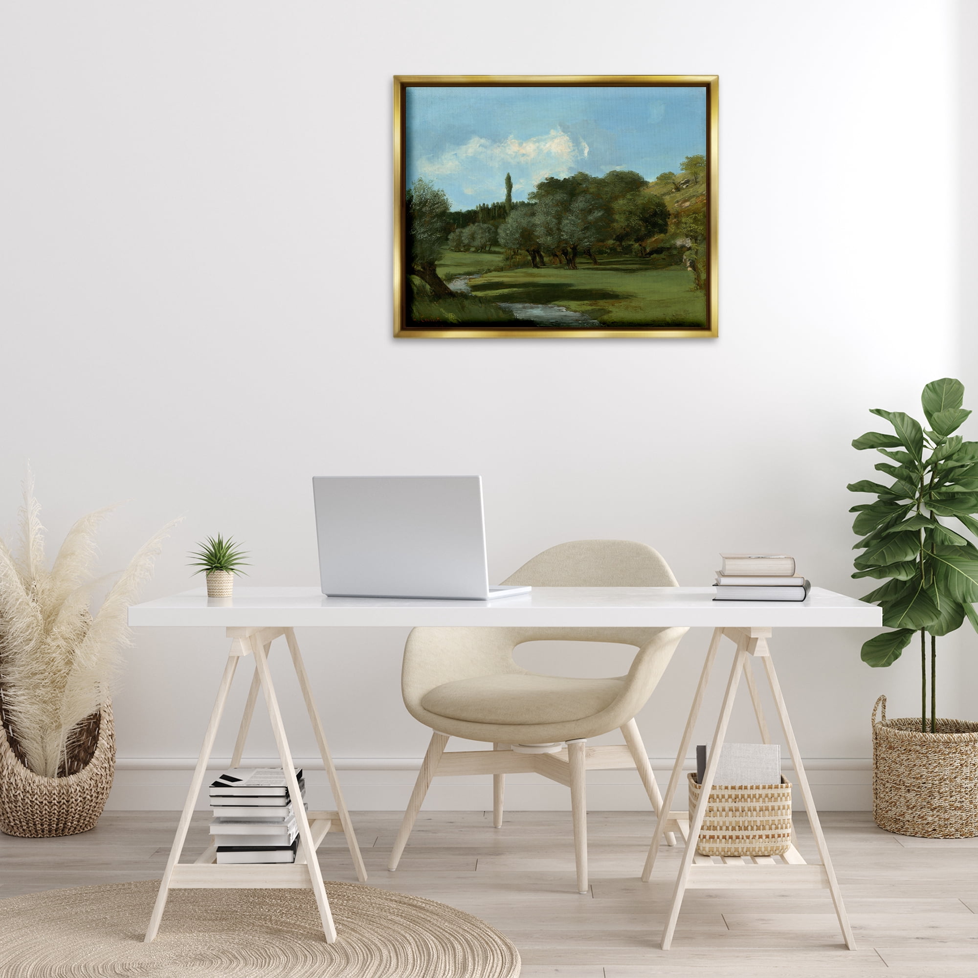 Stupell Industries Classical Green Field Landscape Landscape & Nature Painting Gold Floater Framed Canvas Art Print Wall Art, 31 x 25