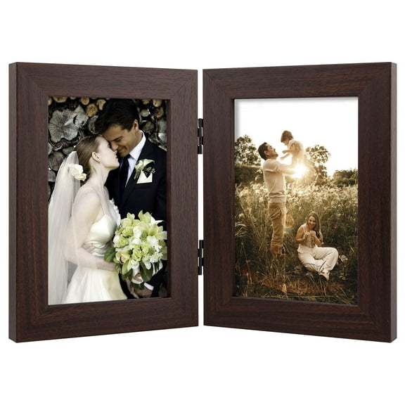 Golden State Art 2-Opening 4x6 Decor Picture Frame Hinged Collage, Brown, 1-Pack