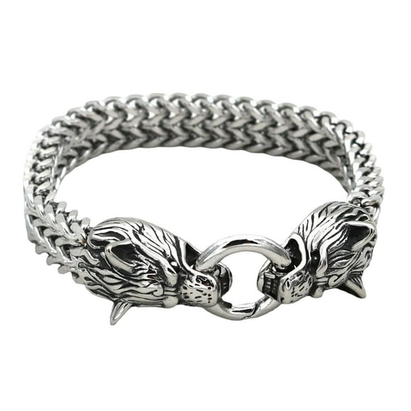 Mens Stainless Steel wolf Bracelet Punk Bracelets Arm Rings Cuff 23cm