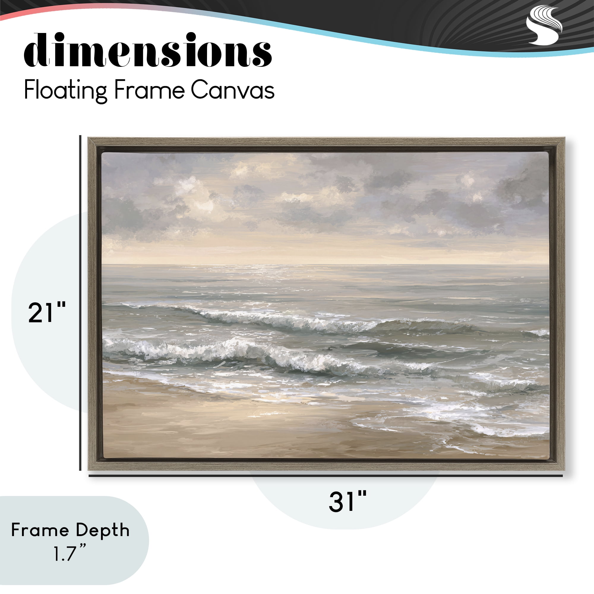 Stupell Industries Soft Rolling Beach Waves Brown Framed Floater Canvas Wall Art, design by Jacky Ngan