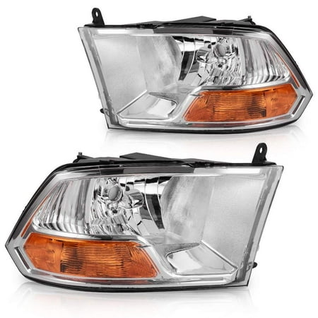 2011 Dodge 3500 Headlights Headlight Assembly for 2009-2018 Dodge Ram 1500 2500 3500 Pickup W/O QUAD Headlamp Replacement,Chrome Housing without Daytime Running Lamps,One-Year Warranty (Passenger And Driver Side) ()