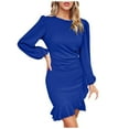 thumbnail image 1 of Vestido ajustado de manga larga con mangas abullonadas para mujer: elegante vestido midi de fiesta con mangas abullonadas, 1 of 6