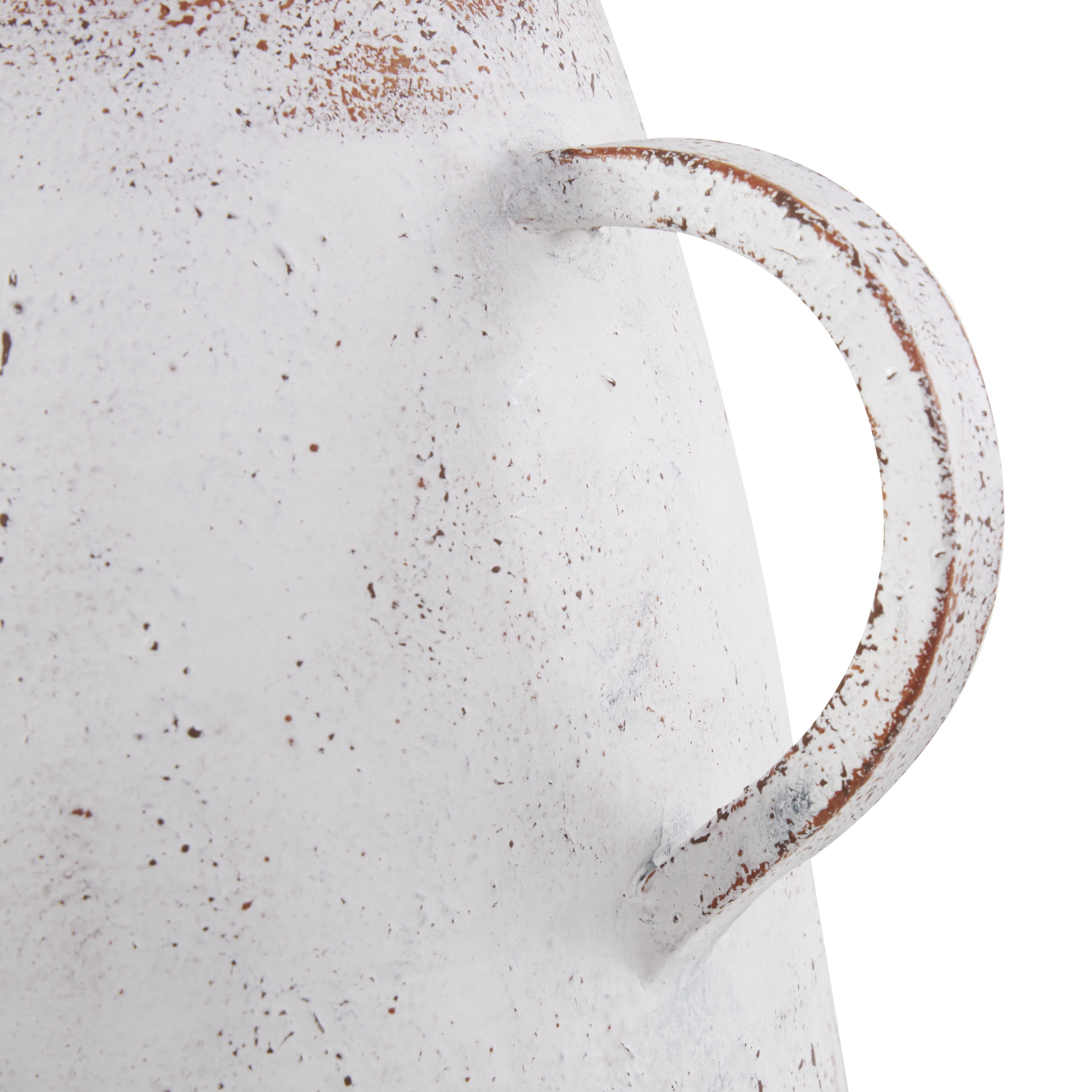 DecMode 24" White Metal Vase with Antique Distressing and Terracotta Accents