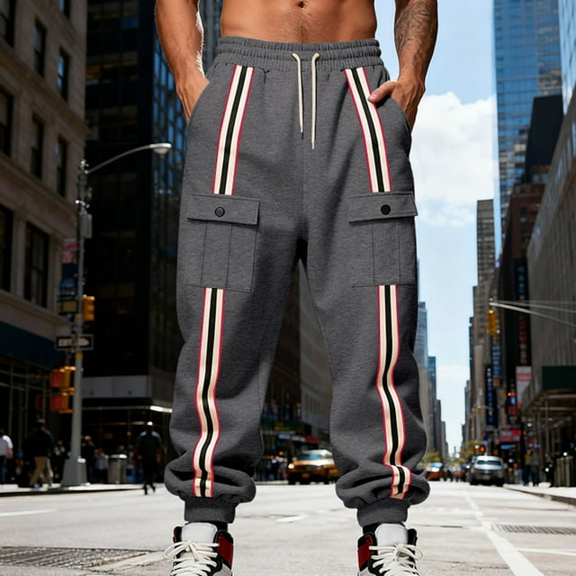 Ceisia Men Solid Color Loose Casual Pants Elastic Waist Drawstring Sports Gift Work Trousers